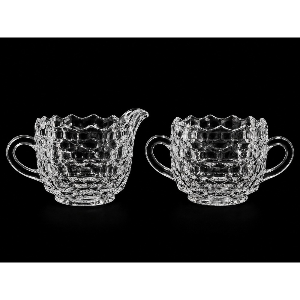 Vintage Fostoria American Clear Glass Cream and Sugar Set 2 Piece Cubic Pattern